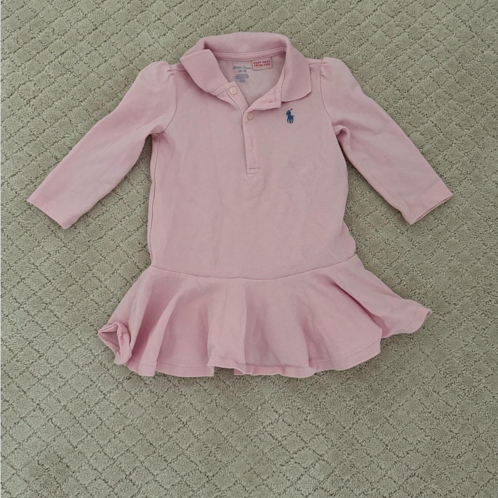 Ralph Lauren Pink Polo Dress with Ruffled Hem for Baby Girl